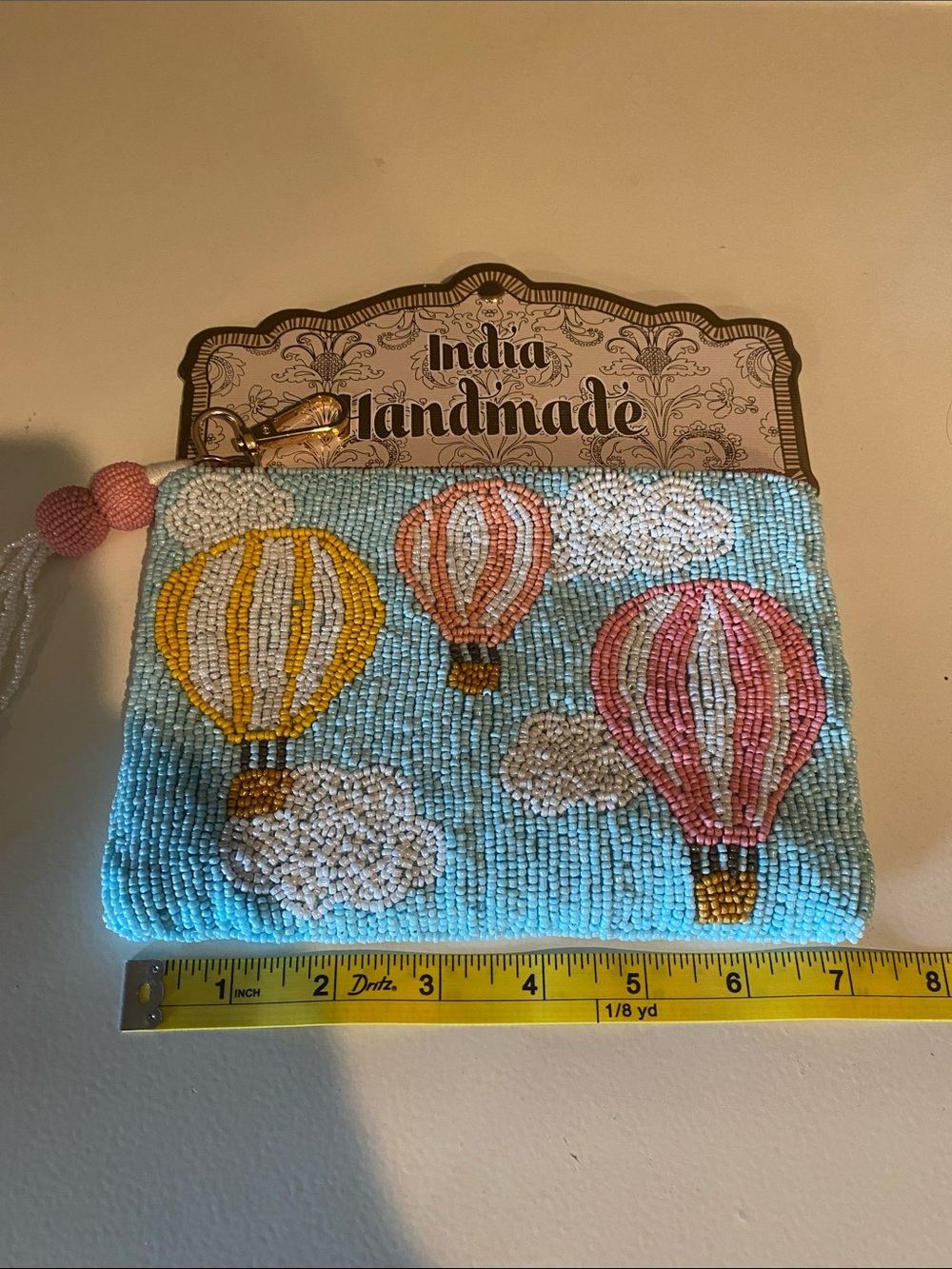 Handmade Blue Beaded Hot Air Balloon Wristlet Pouch - Picture 2 of 3